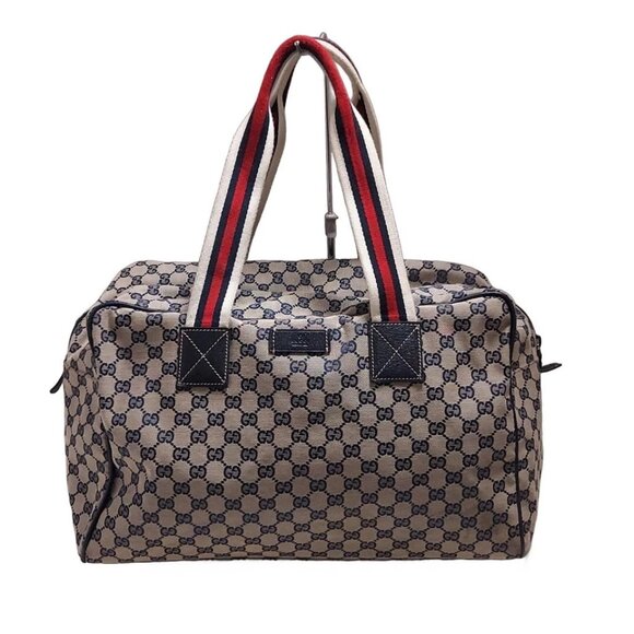 Gucci Handbags - GUCCI GG Beige Dark Navy Multi Jacquard Leather - Boston Bag 512-071925